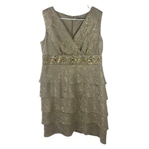 R & M Richards Womens Dress  Size 14P Wedding Formal Beads Tiered